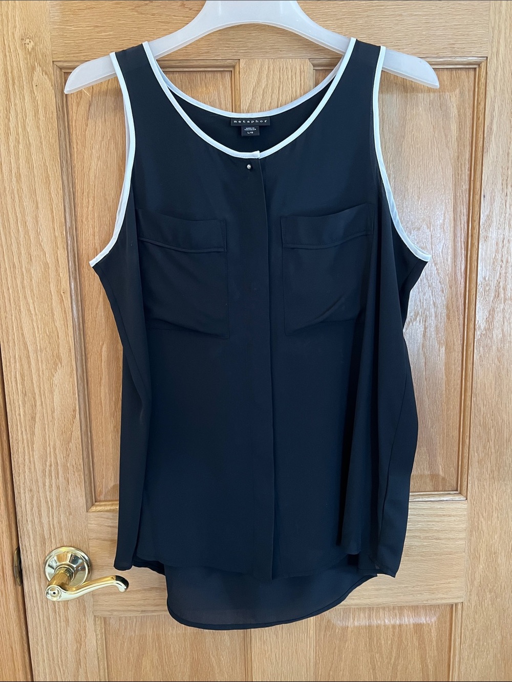 Metaphor - Black Sleeveless Top with White Trim - Large
